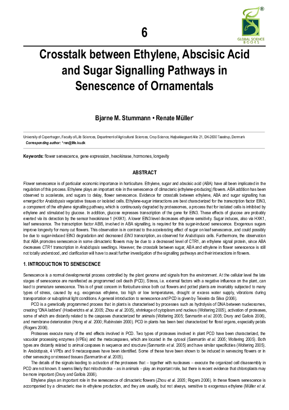 (PDF) Crosstalk between Ethylene, Abscisic Acid and Sugar Signalling ...