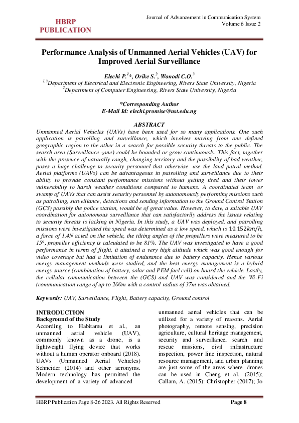 (PDF) Performance Analysis of Unmanned Aerial Vehicles (UAV) for ...