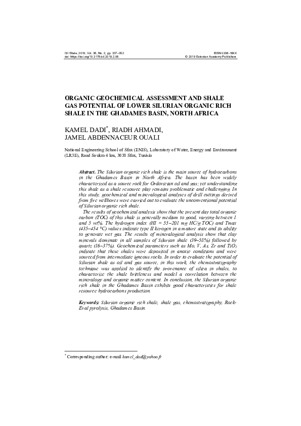 (PDF) Organic Geochemical Assessment and Shale Gas Potential of Lower ...