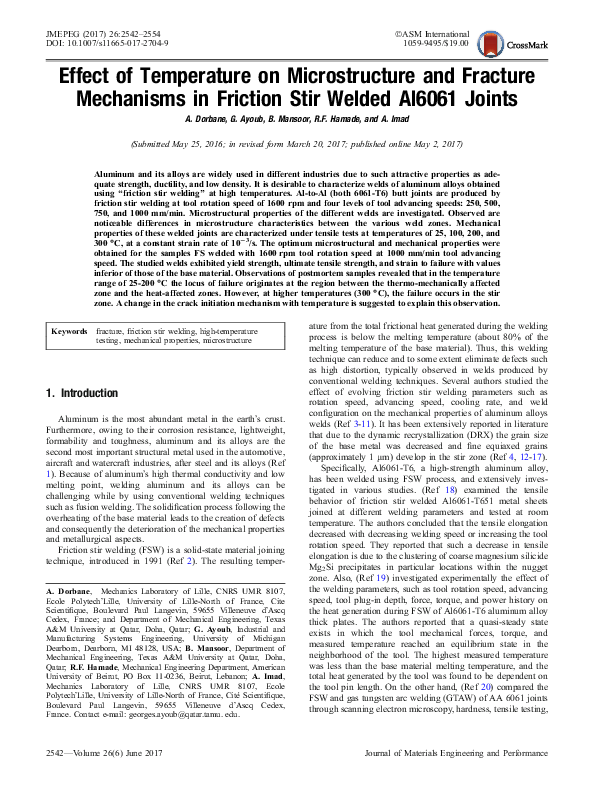 (PDF) Effect of Temperature on Microstructure and Fracture Mechanisms ...