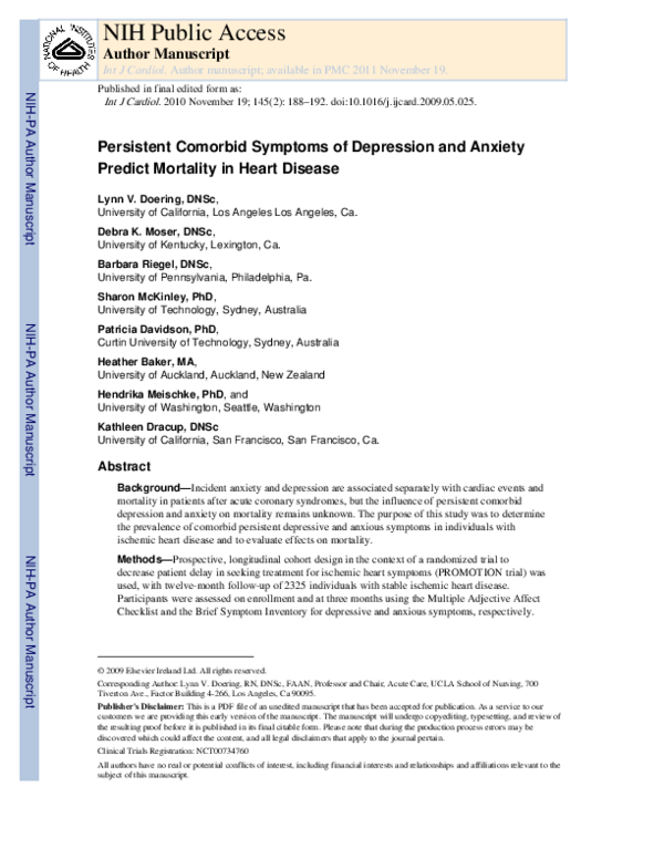 (PDF) Persistent comorbid symptoms of depression and anxiety predict ...