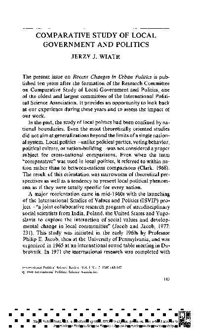 (PDF) The comparative study of local government and politics : overview ...