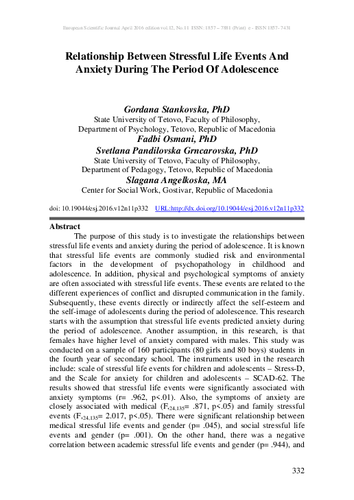 (PDF) Relationship Between Stressful Life Events And Anxiety During The ...