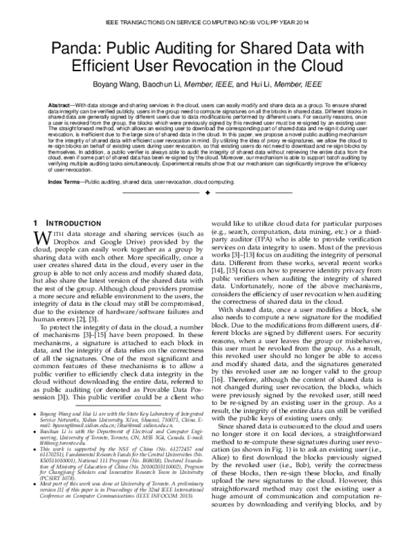 (PDF) Panda: Public Auditing for Shared Data with Efficient User ...