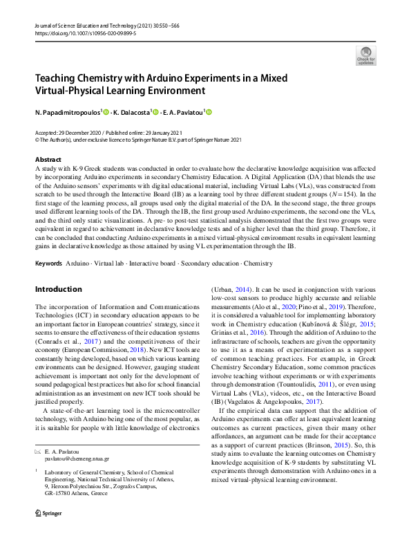 (PDF) Teaching Chemistry with Arduino Experiments in a Mixed Virtual ...