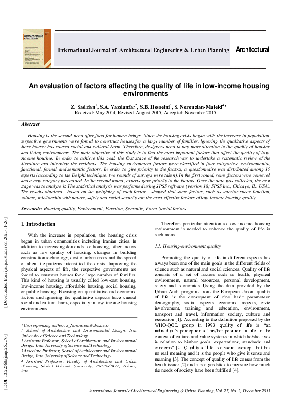 (PDF) An evaluation of factors affecting the quality of life in low ...