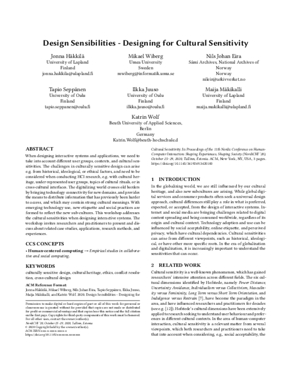 (PDF) Design Sensibilities - Designing for Cultural Sensitivity