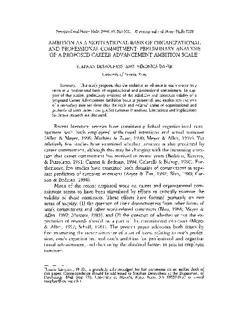 (PDF) Ambition as a Motivational Basis of Organizational and ...