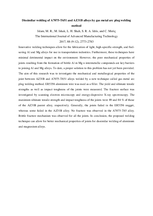 (PDF) Dissimilar welding of A7075-T651 and AZ31B alloys by gas metal ...