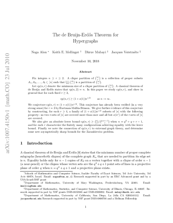 (PDF) The de Bruijn-Erdos Theorem for Hypergraphs | Keith Mellinger ...