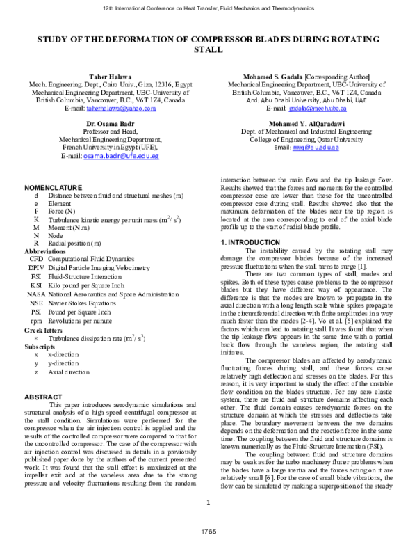 (PDF) Study of the deformation of compressor blades during rotating stall