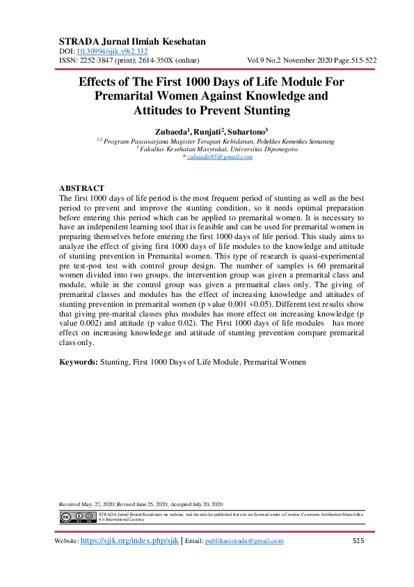 (PDF) Effects of The First 1000 Days of Life Module For Premarital ...