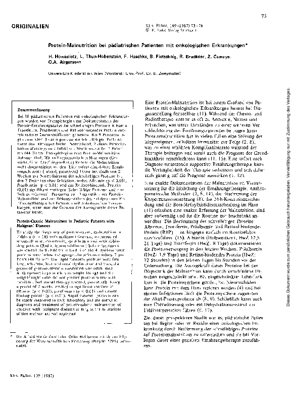 (PDF) Protein-Malnutrition bei pädiatrischen Patienten mit ...