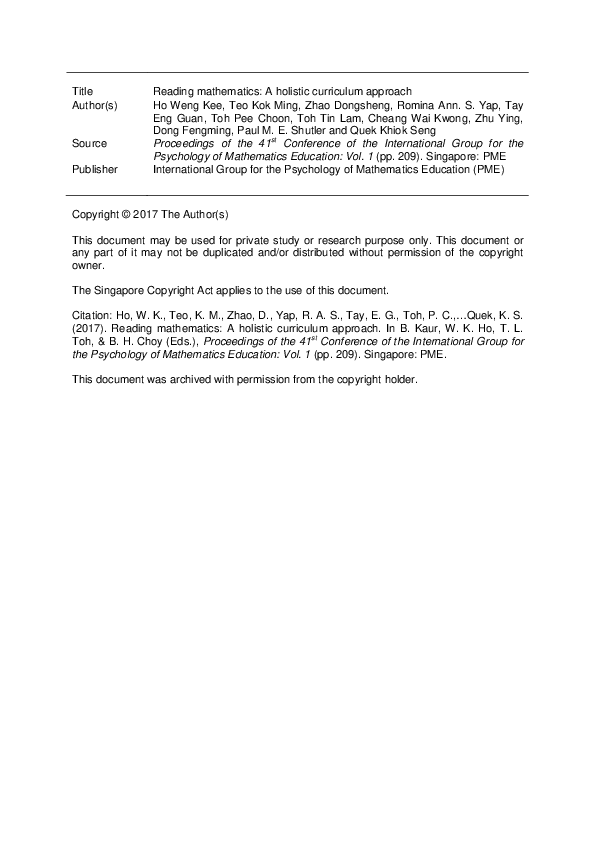 (PDF) Reading mathematics: A holistic curriculum approach
