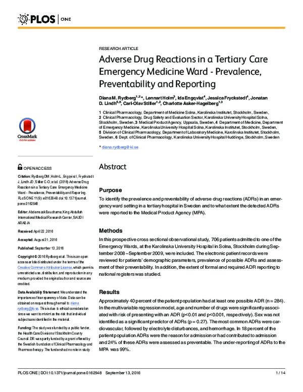 (PDF) Adverse Drug Reactions in a Tertiary Care Emergency Medicine Ward ...