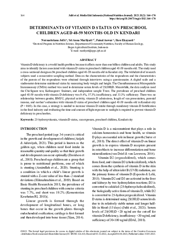 (PDF) Determinants of Vitamin D Status on Preschool Children Aged 48-59 ...