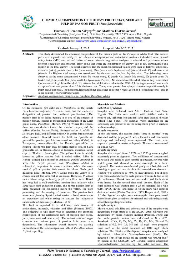 (PDF) CHEMICAL COMPOSITION OF THE RAW FRUIT COAT , SEED AND PULP OF ...