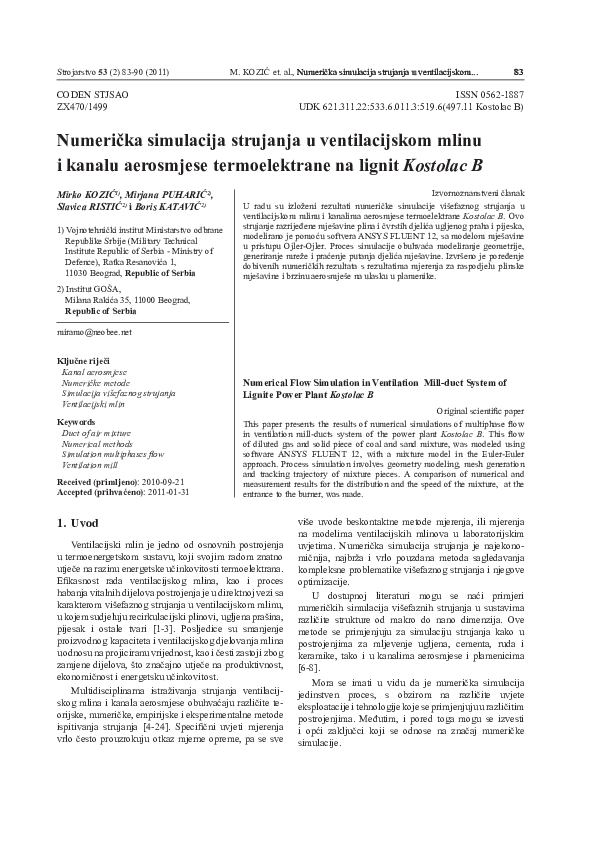 (PDF) Numerical flow simulation in ventilation mill-duct system of ...