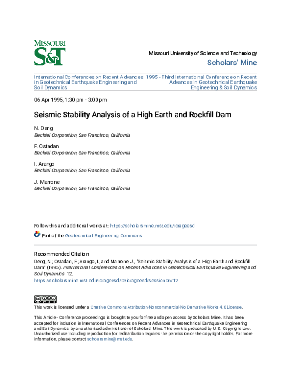(PDF) Seismic Stability Analysis of a High Earth and Rockfill Dam