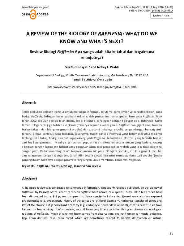 (PDF) A Review of the Biology of Rafflesia: What Do We Know and What’s ...