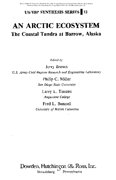 (PDF) An Arctic Ecosystem: The Coastal Tundra at Barrow, Alaska