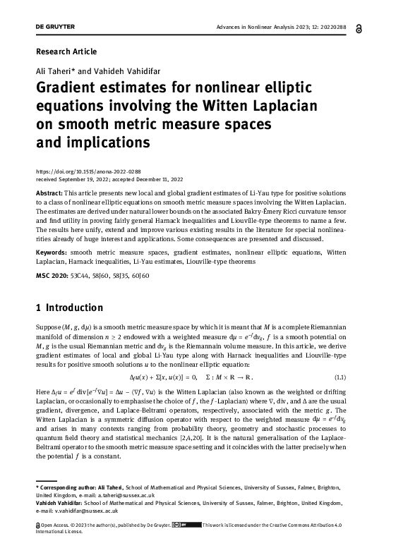 (PDF) Gradient estimates for nonlinear elliptic equations involving the ...