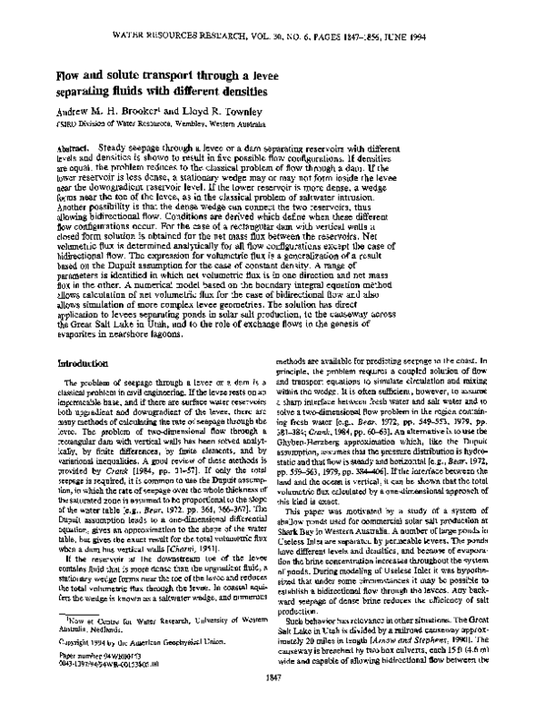 (PDF) Flow and solute transport through a levee separating fluids with ...