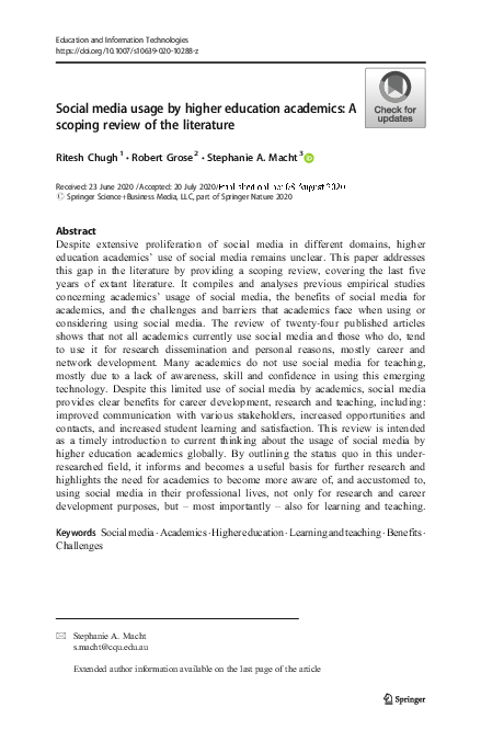 (PDF) Social media usage by higher education academics: A scoping ...