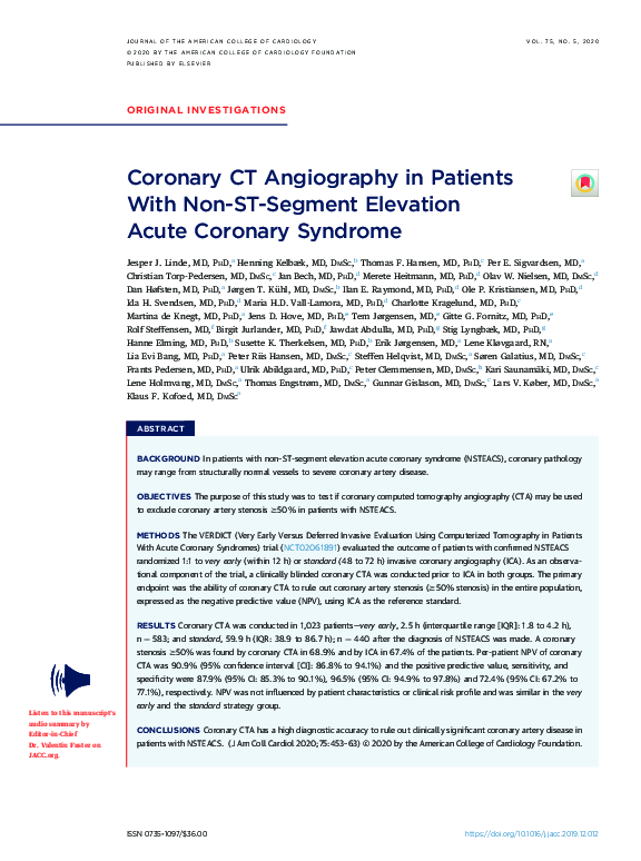 (PDF) Coronary CT Angiography in Patients With Non-ST-Segment Elevation ...