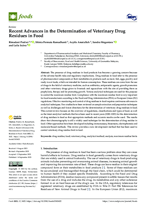 (PDF) Recent Advances in the Determination of Veterinary Drug Residues ...