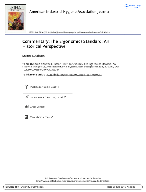 (PDF) Commentary: The Ergonomics Standard: An Historical Perspective