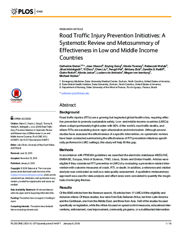 (PDF) Road Traffic Injury Prevention Initiatives: A Systematic Review ...