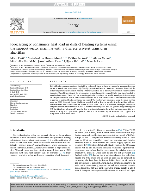 (PDF) Forecasting of consumers heat load in district heating systems ...