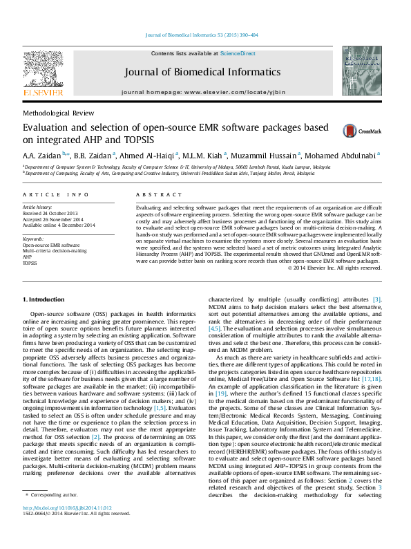 (PDF) Evaluation and selection of open-source EMR software packages ...
