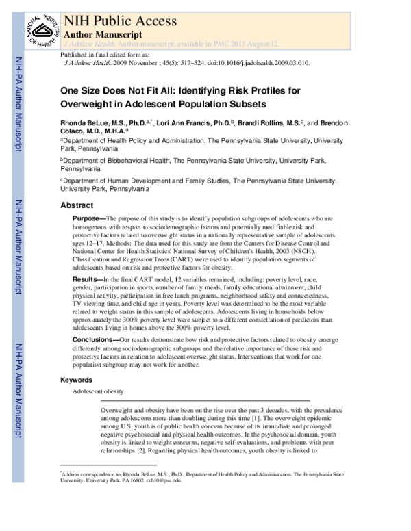 (PDF) One Size Does Not Fit All: Identifying Risk Profiles for ...