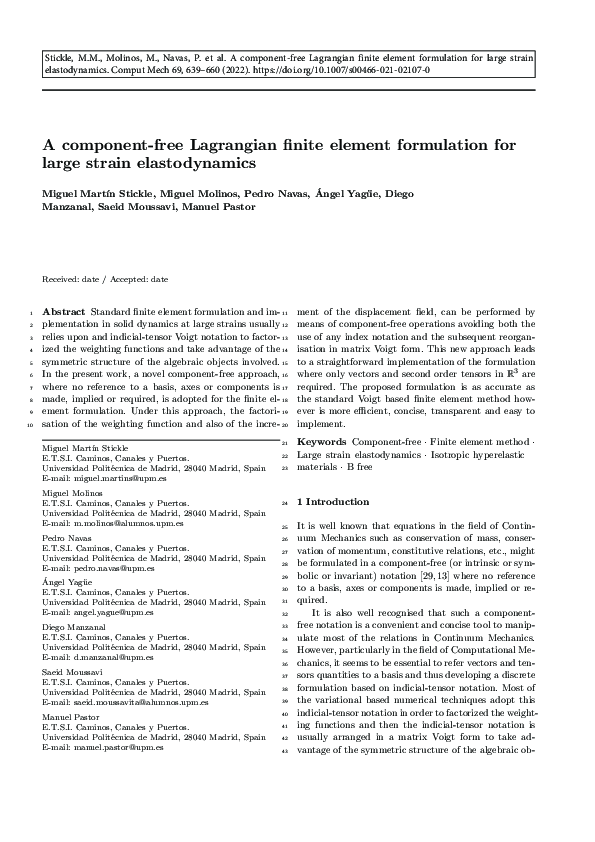 (PDF) A component-free Lagrangian finite element formulation for large ...