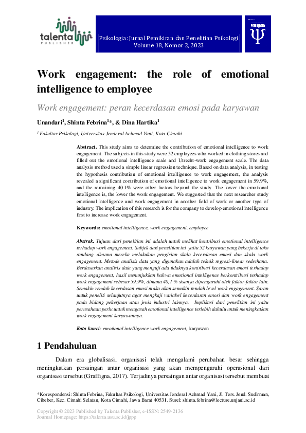 (PDF) Work engagement: the role of emotional intelligence to employee