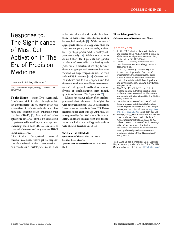 (PDF) Response to: The Significance of Mast Cell Activation in The Era ...