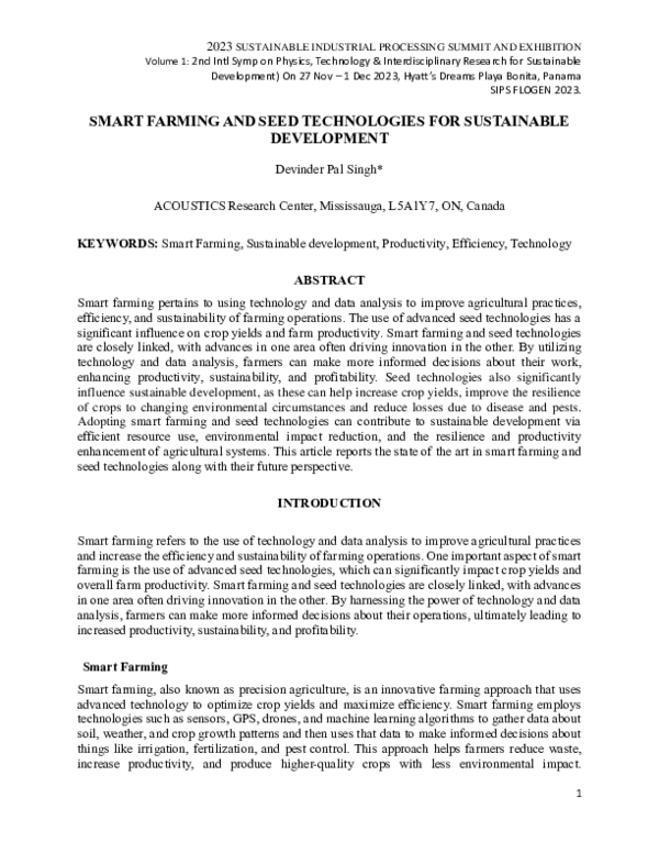 (PDF) Smart Farming and Seed Technologies for Sustainable Development