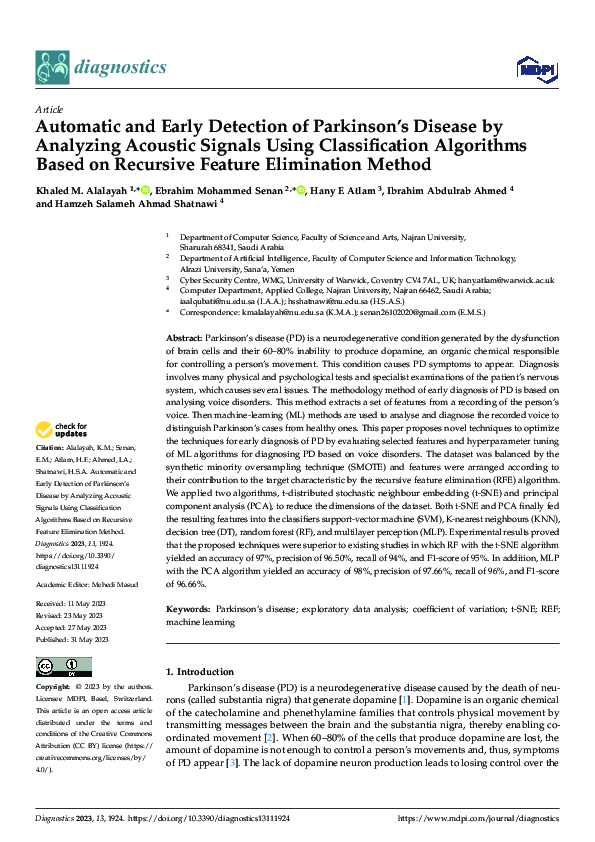 (PDF) Automatic and Early Detection of Parkinson’s Disease by Analyzing ...