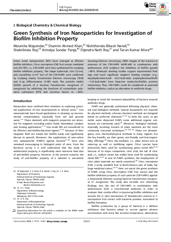 (PDF) Green Synthesis of Iron Nanoparticles for Investigation of ...