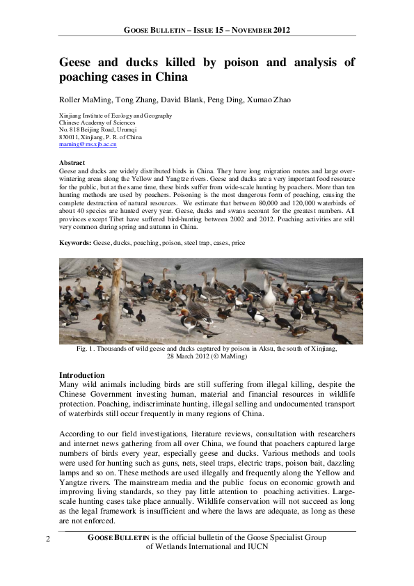 (PDF) Geese and ducks killed by poison and analysis of poaching cases ...