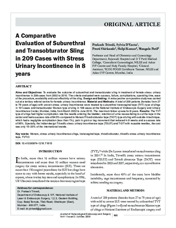 (PDF) A comparative evaluation of suburethral and transobturator sling ...