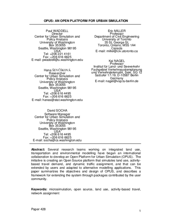(PDF) Opus: An open platform for urban simulation
