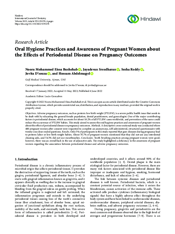 (PDF) Oral Hygiene Practices and Awareness of Pregnant Women about the ...