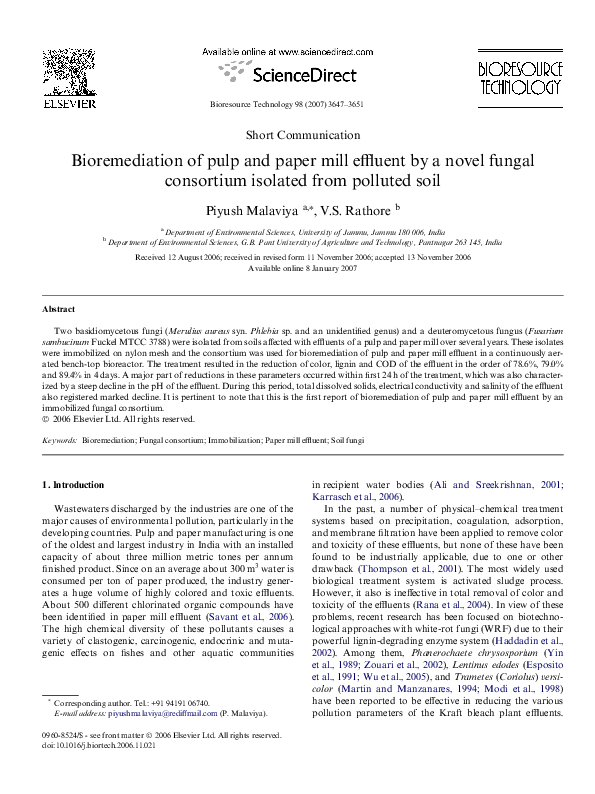 (PDF) Bioremediation of Pulp and Paper Mill Effluent by Tannic Acid ...