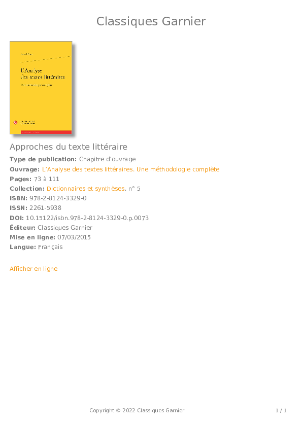 (PDF) L’Analyse des textes littéraires. Une méthodologie complète ...