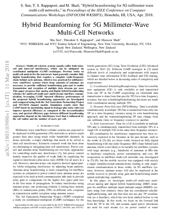 (PDF) Hybrid beamforming for 5G millimeter-wave multi-cell networks
