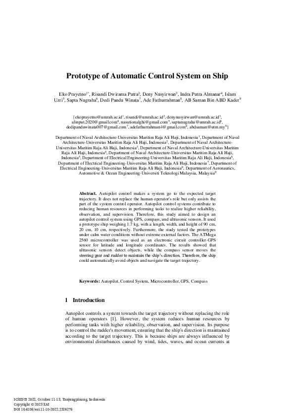 (PDF) Prototype of Automatic Control System on Ship