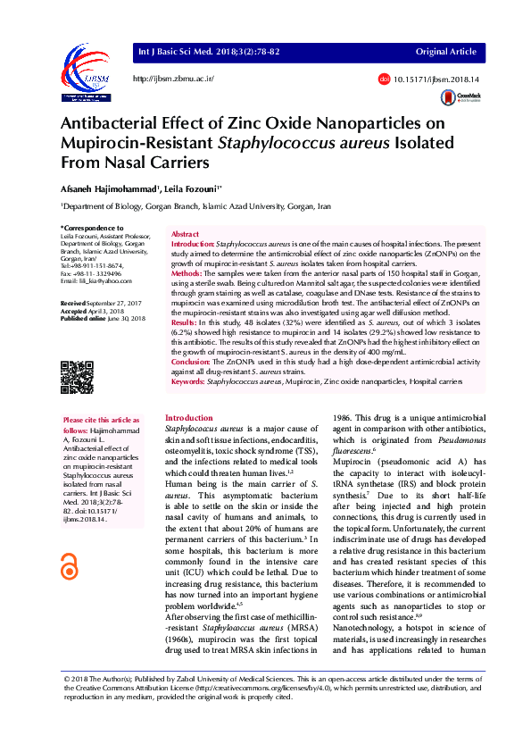 (PDF) Antibacterial Effect of Zinc Oxide Nanoparticles on Mupirocin ...